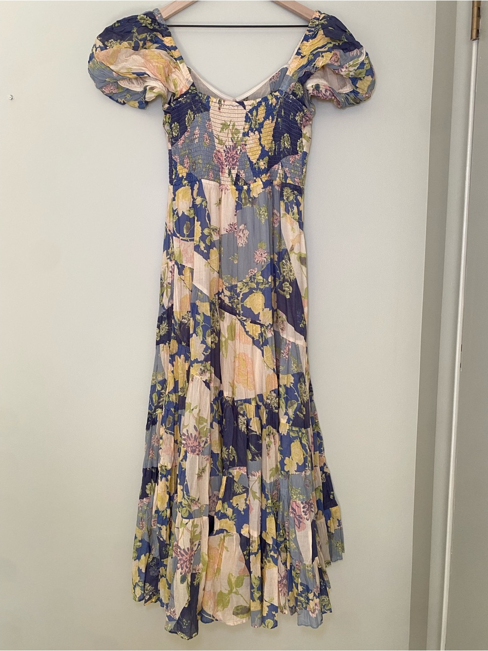 Free People Sundrenched Short-Sleeve Maxi Dress Blue Combo Floral Print Large - Picture 3 of 8